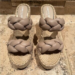 Kenneth Cole Taupe Braided Espadrille Wedges